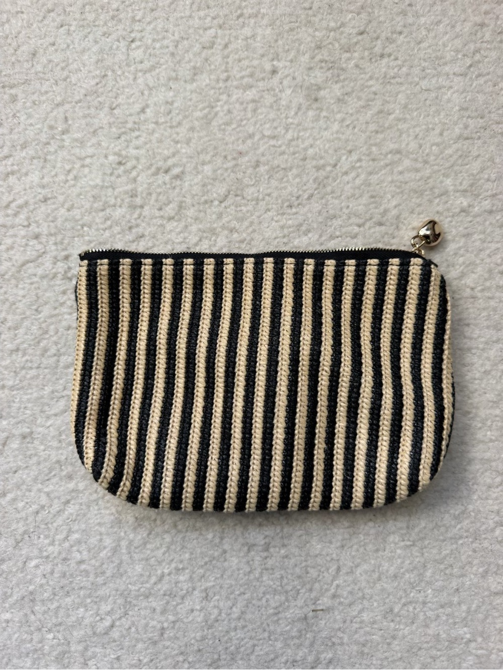 Madewell Black & Cream Striped Canvas Zip Pouch Clutch Wristlet